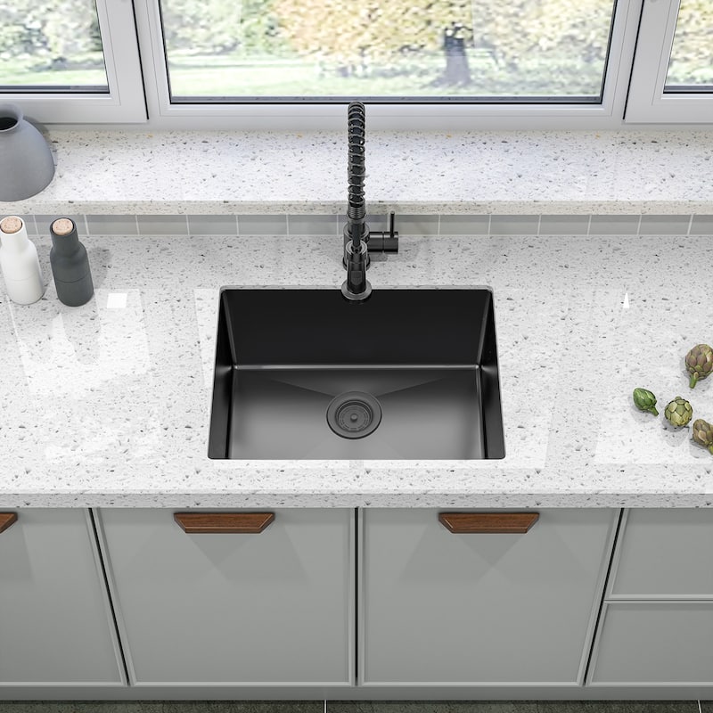 Sinber Undermount Single Bowl 304 Stainless Steel Kitchen Sink - 23" x 18" x 9"(Sink Only) - Black