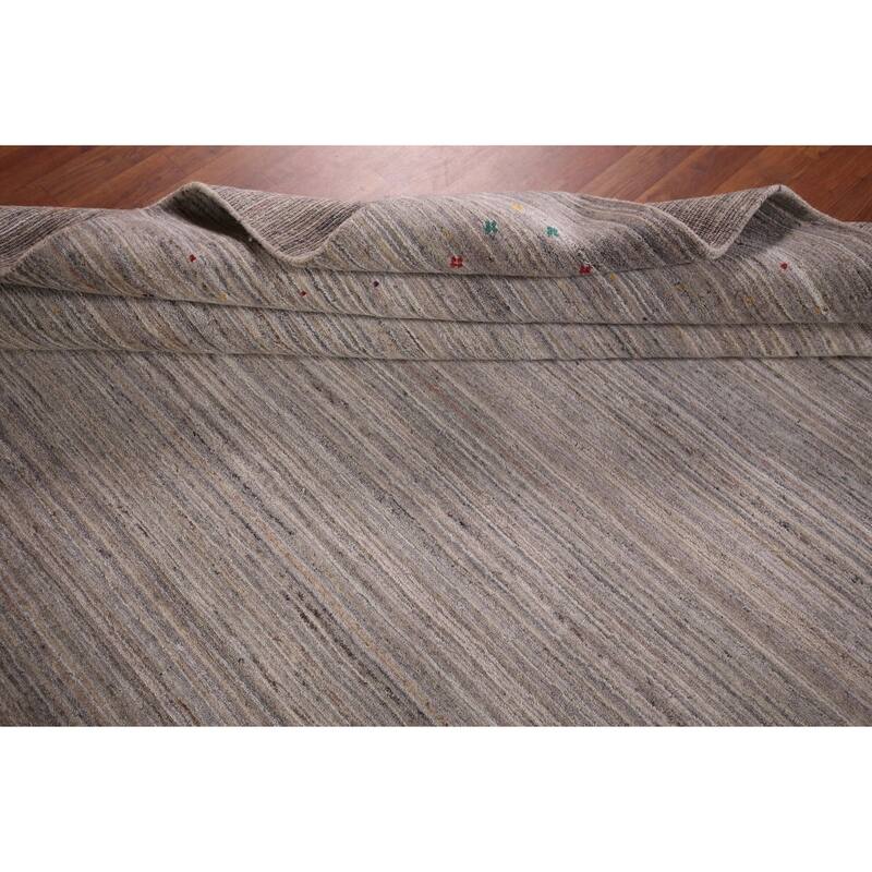 Striped Gabbeh Indian Square Rug Hand-Knotted Wool Carpet - 9'11"x 9'9"