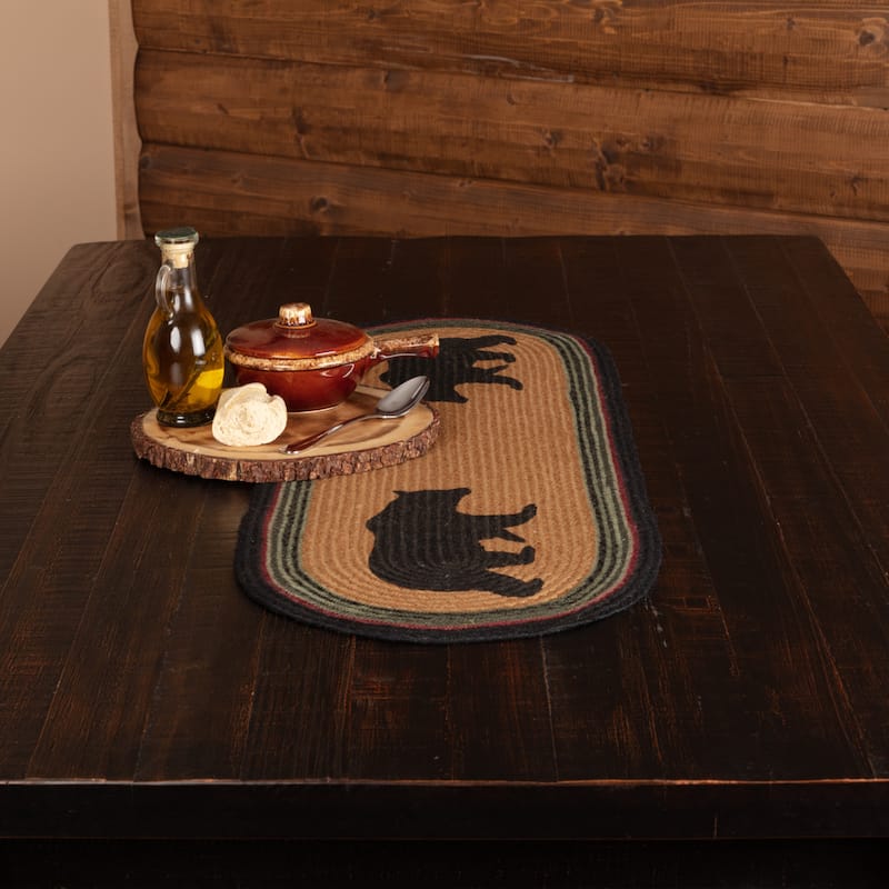 Wyatt Bear Stenciled Jute Runner - 13x36 - Dark Tan/Ink Black/Army Green
