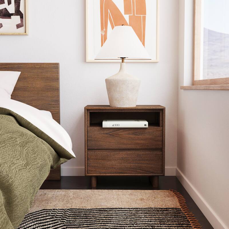 Halmstad 24 in. W Wood Panel 2 Drawer Nightstand with Soft-Closing Drawers