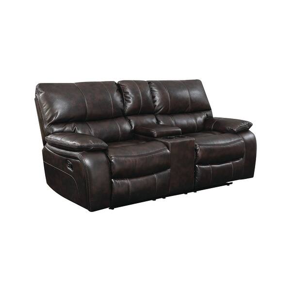 slide 2 of 10, Faux Leather Padded Loveseat with Console Dark brown