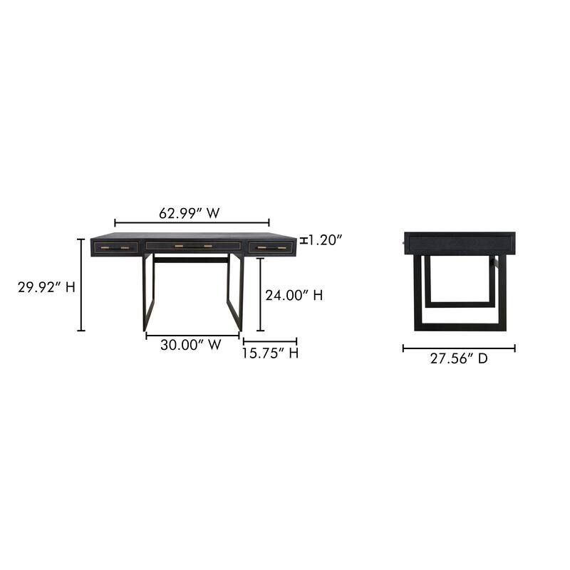 NADAAL STUDIOS Vaughn Desk, Solid Oak Frame, Vegan Shagreen Upholstery, Black
