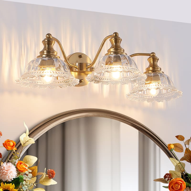 24" 3-Light Gold Vintage Vanity - Glass - Bathroom Bedroom(Bulb Not Included) - Gold