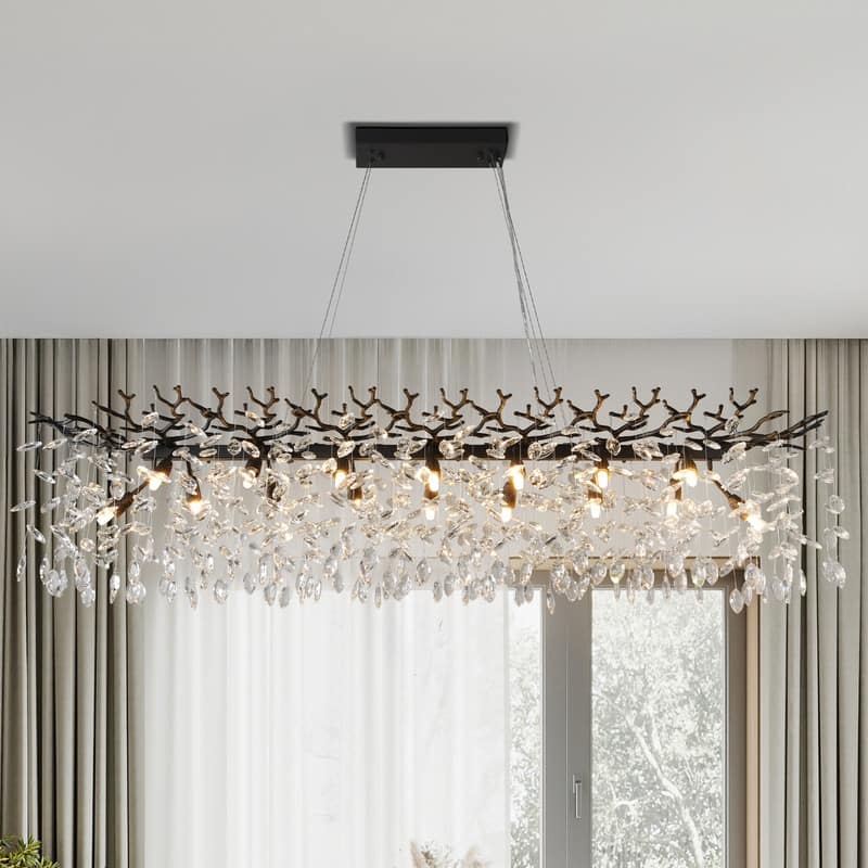 KAYLA 47.2" Modern 14-Lights Gold Luxury Crystal Linear Chandelier