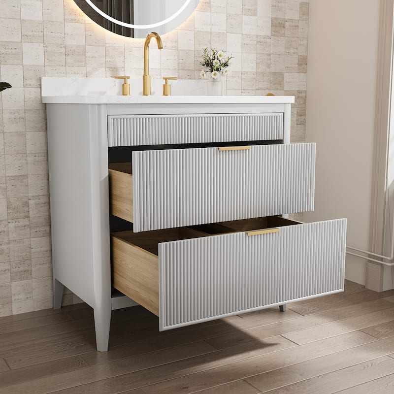 Modland 36" Freestanding Bathroom Vanity with Carrara Marble Top, Soft-Close Drawers, Fully Assembled, Green/Grey - 36 inch