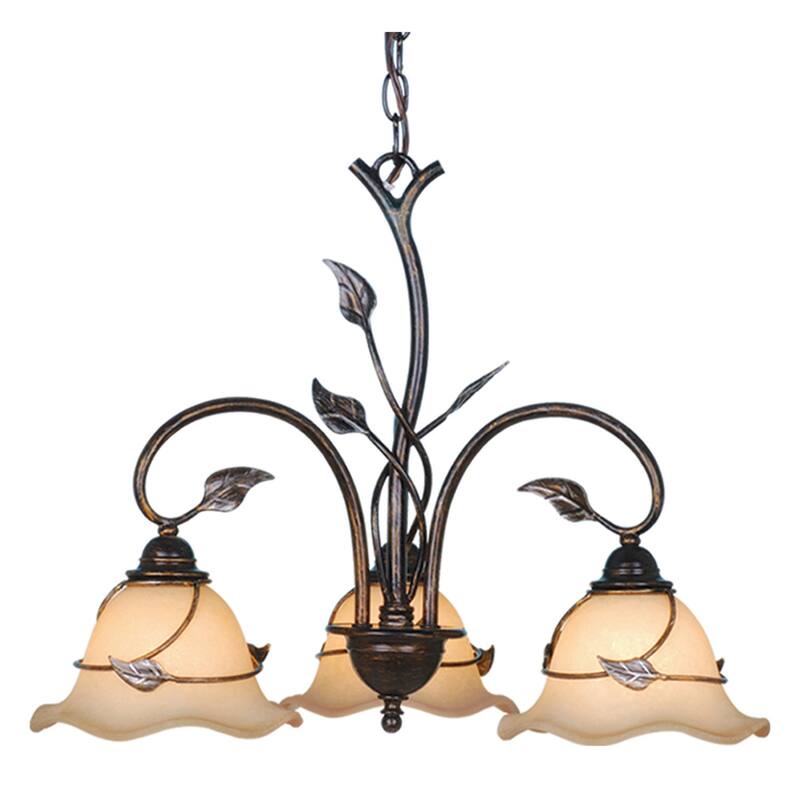 3 Light Chandelier - Black Finish, Amber Glass Shades - Farmhouse Lighting for Kitchen, Dining Room - 17.5