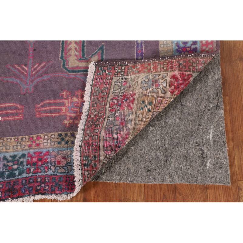 Purple Tribal Ardebil Persian Vintage Runner Rug Handmade Wool Carpet - 3'10" x 9'7"