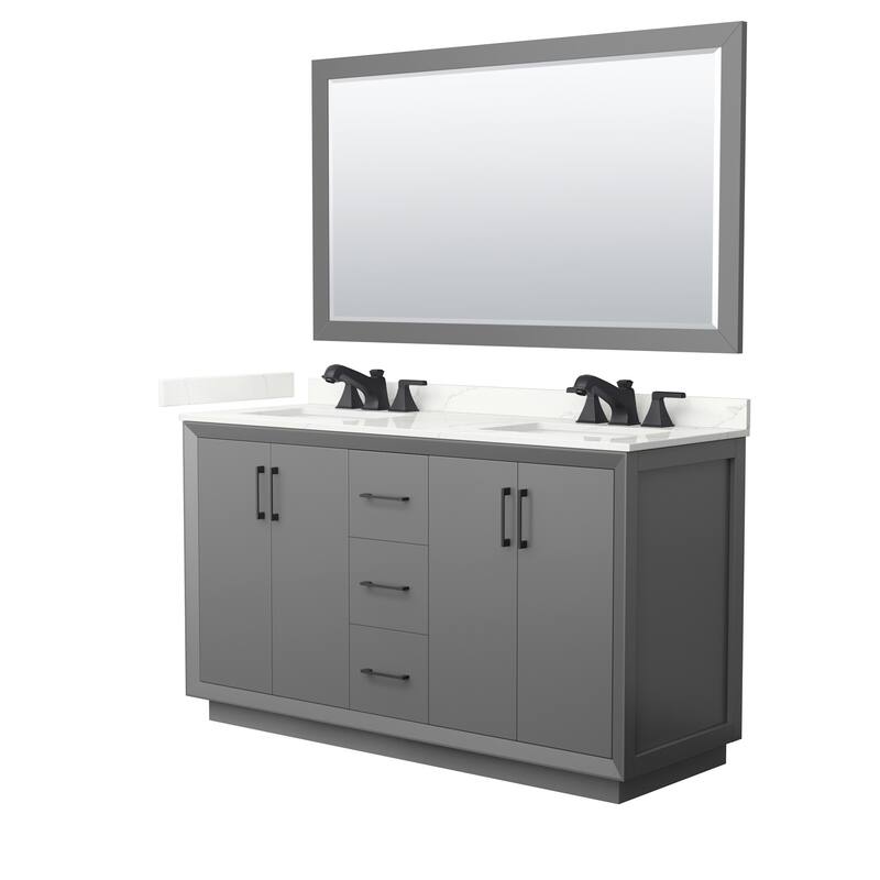Wyndham Collection WCF414160D-QTZ-US3M58 Strada 60" Free Standing - Dark Gray / Giotto Quartz Top / Matte Black