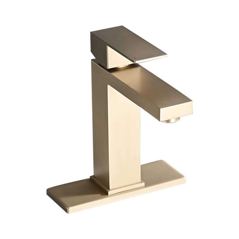 Modern Single Handle Bathroom Sink Faucet with Deck Plate and Drain Assembly, Fingerprint Resistant, Single Hole