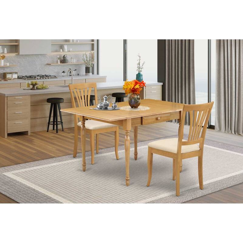 HomeStock 3-Piece Natural Brown Oak Finish Solid Wood Top with Dropleaf Dining Table Set