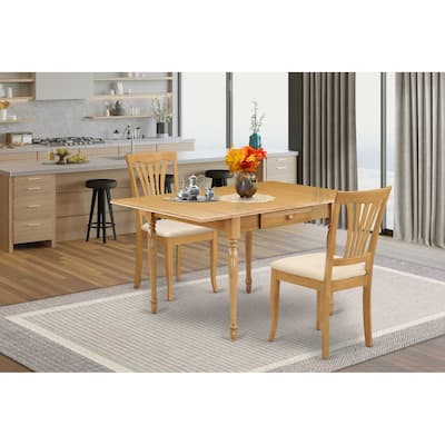 HomeStock 3-Piece Natural Brown Oak Finish Solid Wood Top with Dropleaf Dining Table Set