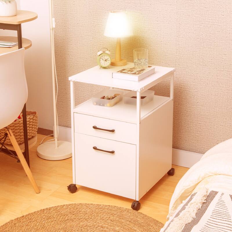 JJS Mobile Wood File Cabinet Open Shelf Filing Storage & Printer Stand for Letter-Size Hanging Files, Home Office Organizer