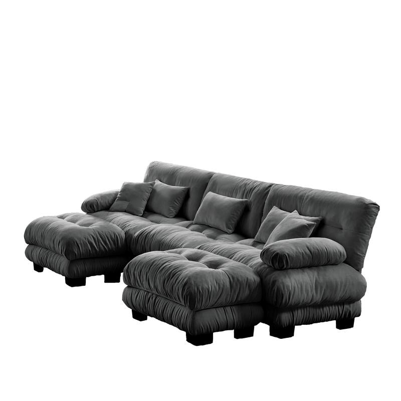 GDFStudio - Thalassian Chenille Cloud Inspired 3 Seater Sofa with Dual Ottomans