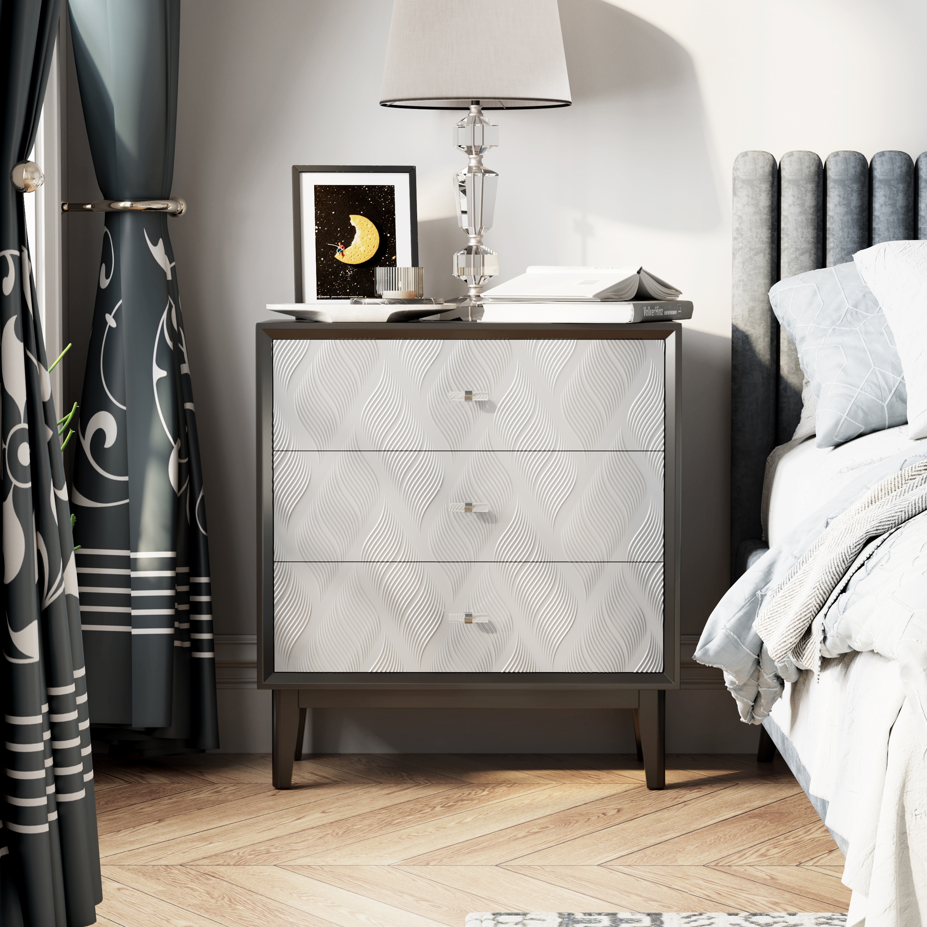 Small black sales nightstand with drawer