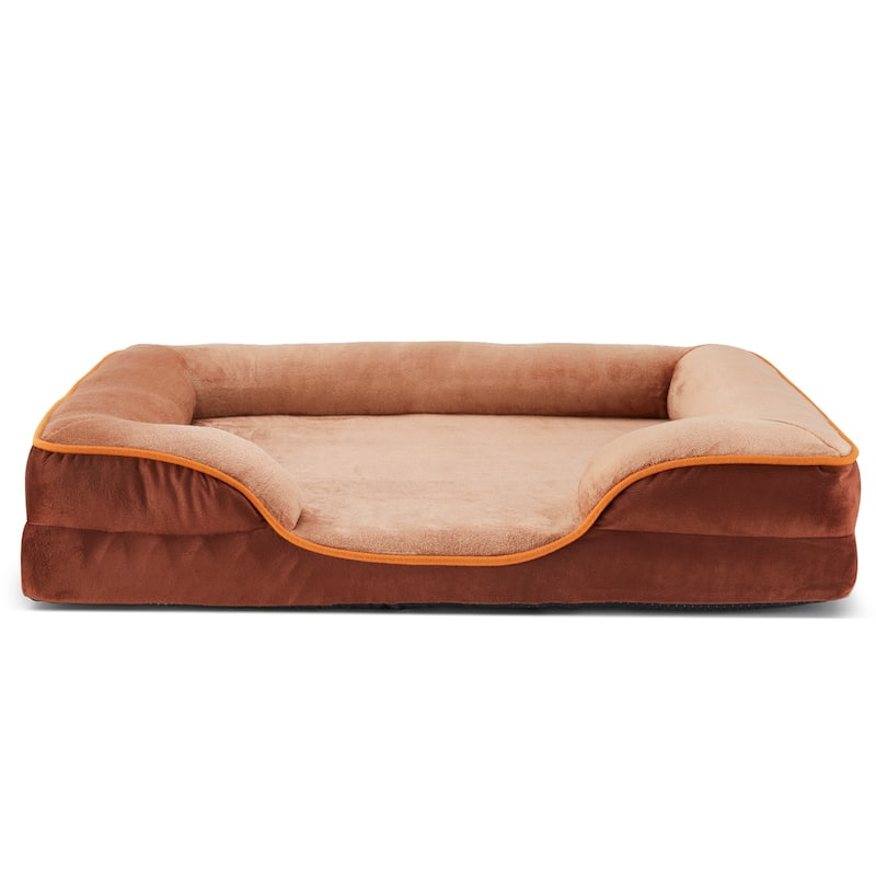 Dog Bed with Memory Foam, Waterproof Pet Sofa Bed with Removable Washable Cover - L - Brown