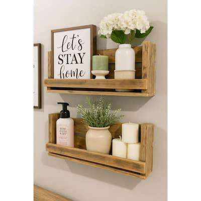 Set of 2 Reclaimed Wood Wall Shelves - 30" Rustic Floating Shelves with Front Rail - Weathered Farmhouse Decor