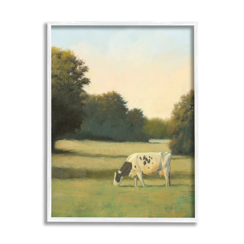 Stupell Cow Grazing in Pasture Framed Giclee Art Design by James Wiens - 16 x 20 - White