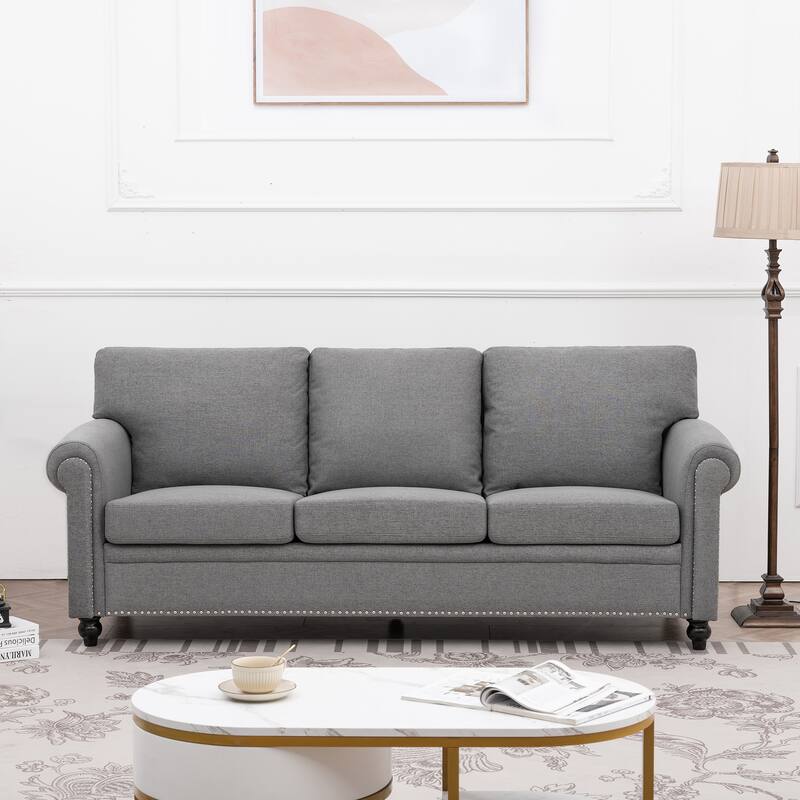 Upholstered 3-seater Sofa with Nailheads