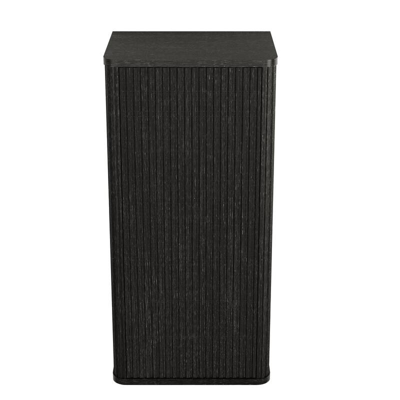 Wall-Mounted Floating Side Cabinet with Chic Striped Textures, Safe Curvy Design, Push-Open Door and Inside Shelves