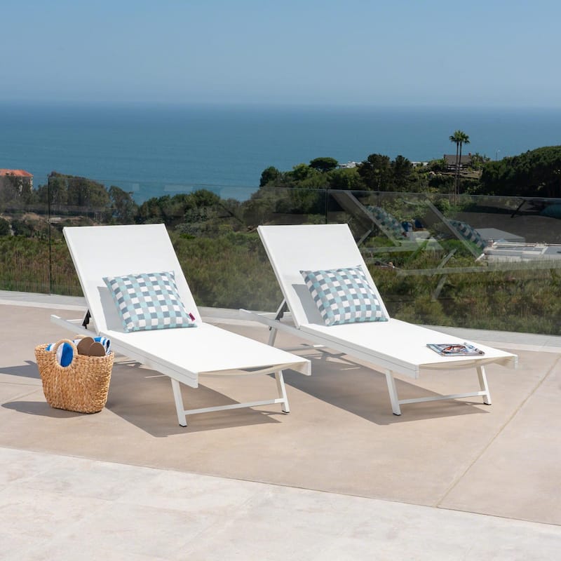 Outdoor aluminum frame mesh chaise lounge chair