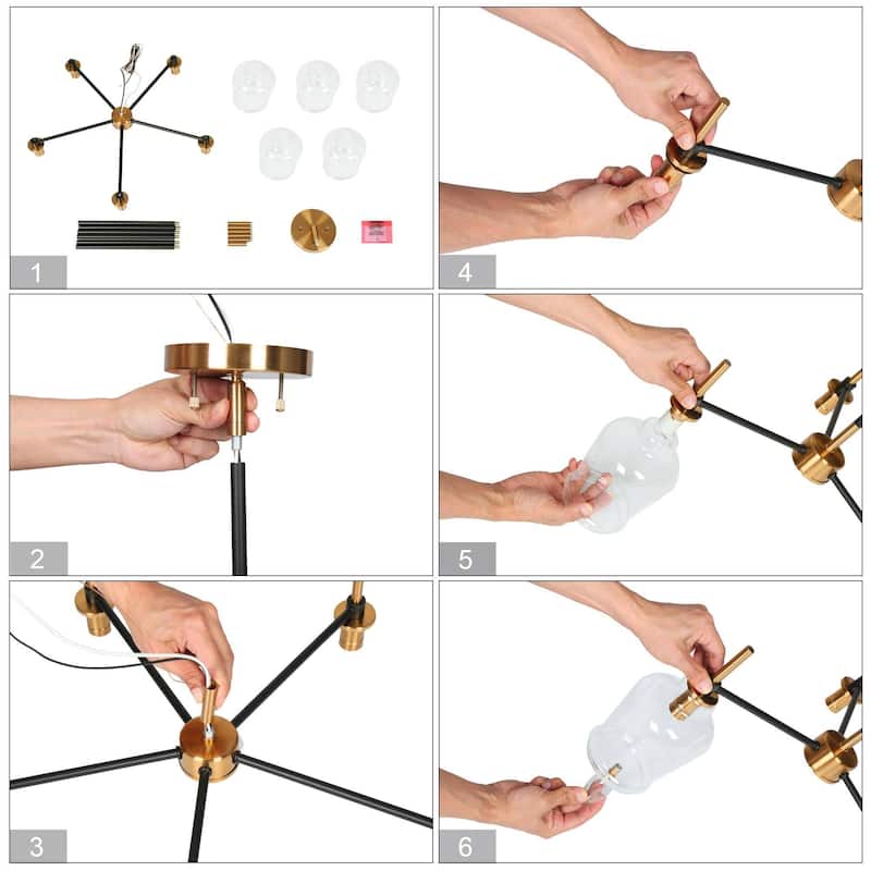 Modern Farmhouse 3/5-Light Black Gold Chandelier Clear Glass Kitchen Island Pendant Lighting for Dinning Room