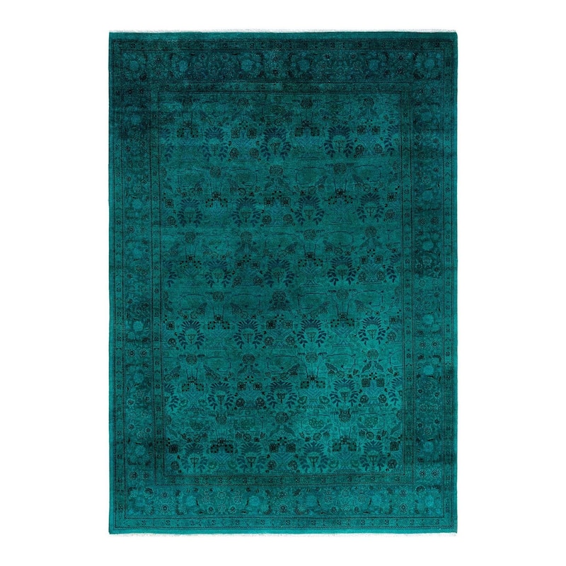 Fine Vibrance One-of-a-Kind Hand-Knotted Area Rug - Green, 6' 1" x 8' 7" - 6' 1" x 8' 7"