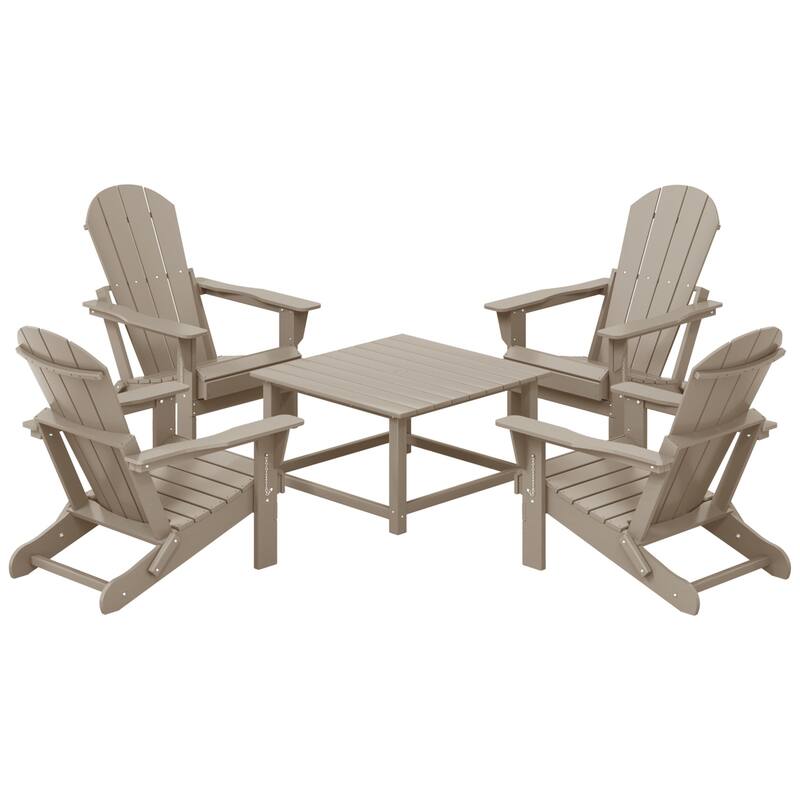 Laguna Outdoor 5-Piece Adirondack Chair With Square Coffee Table Conversation Set - Weathered Wood