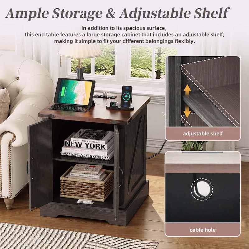Farmhouse End Table with Charging Station