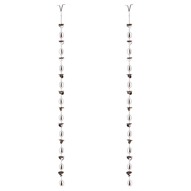 Glitzhome 102"L Antique Bronze Rain Chain with 20-Piece Lotus Flowers & Bells - 2-Piece