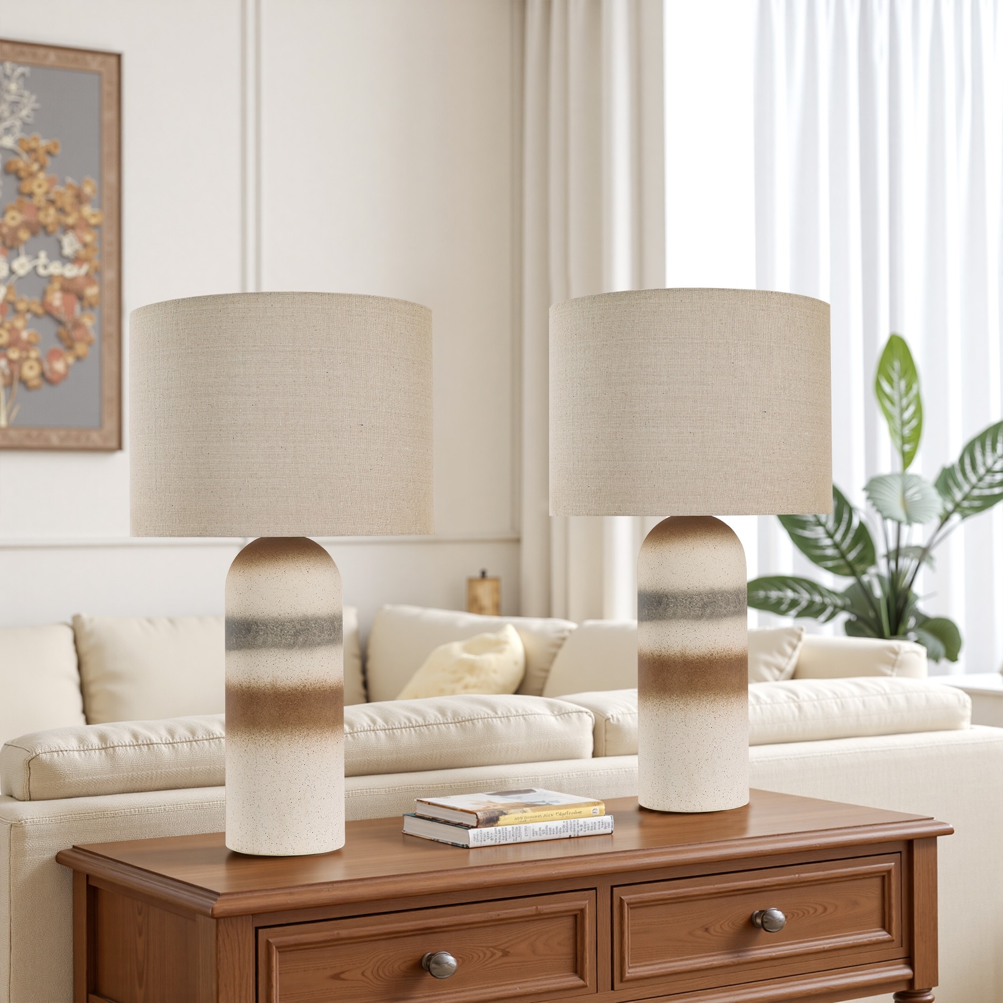2-Pack 26"H Ceramic Accent Table Lamp with Linen Shade
