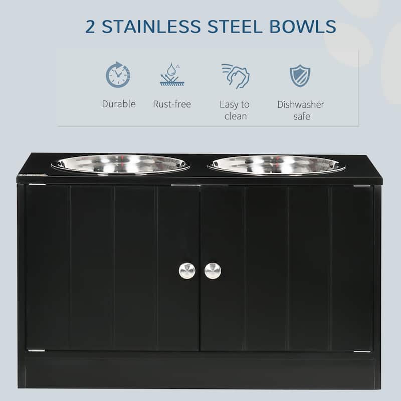 PawHut Large Elevated Dog Bowls with Storage Cabinet Containing Large 44L Capacity, Raised Dog Bowl Stand