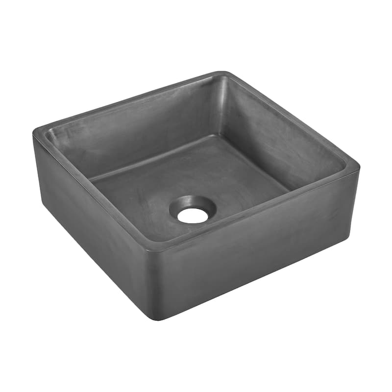 Thun 15" Square Concrete Vessel Bathroom Sink In Dark Grey - 15.2" x 15.2" 5.35" - 15.2" x 15.2" 5.35" - Dark Grey