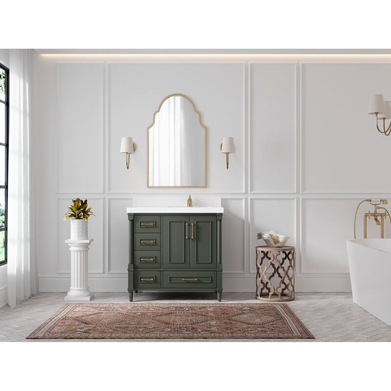 Willow Collections 36 in. W x 22 in. D Aberdeen Right Offset Sink Bathroom Vanity in Pewter Green with Countertop