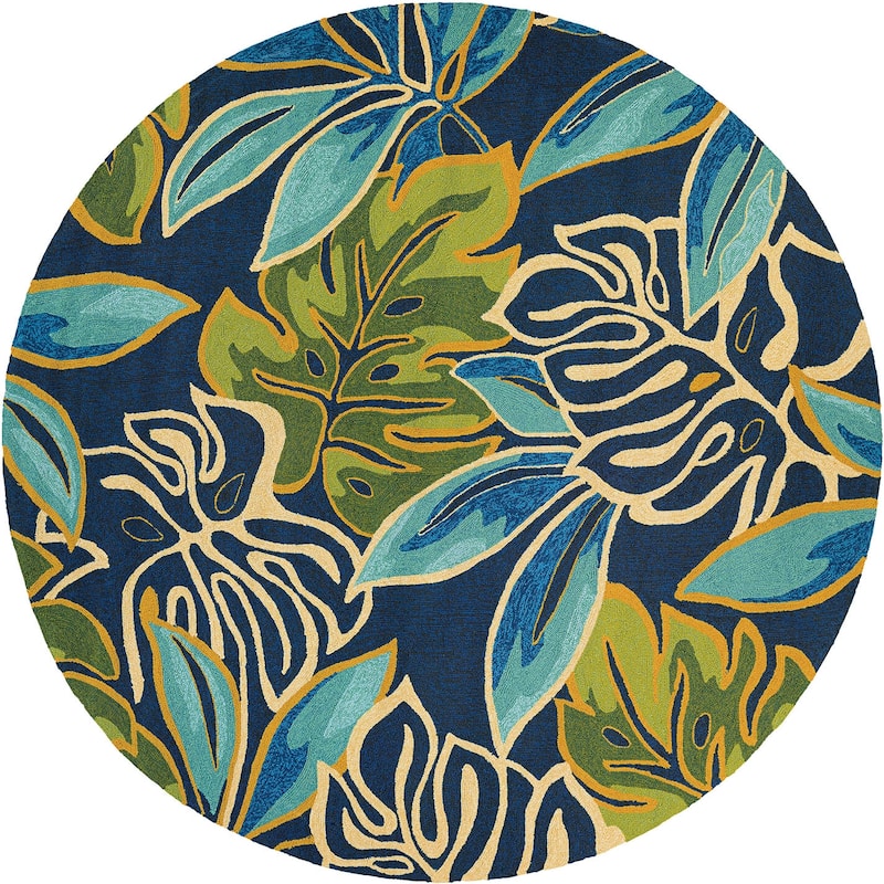 Dream Decor Rugs Miami Palms Blue Forest Green Indoor Outdoor Area Rug - 7'10" Round