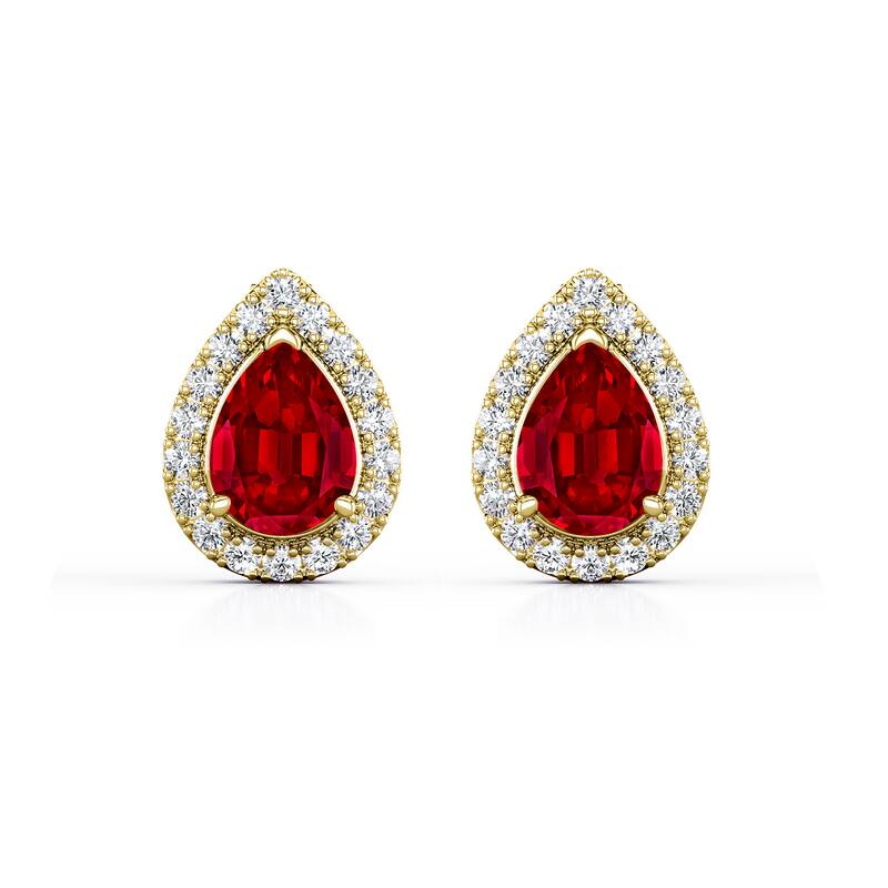 Auriya 14k Gold Lab Grown Gemstone Ruby Stud Earrings Pear 0.25 to 5.00 ct. tw. Halo Push-Back