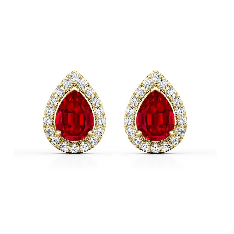 Auriya 14k Gold Lab Grown Gemstone Ruby Stud Earrings Pear 0.25 to 5.00 ct. tw. Halo Screw-Back