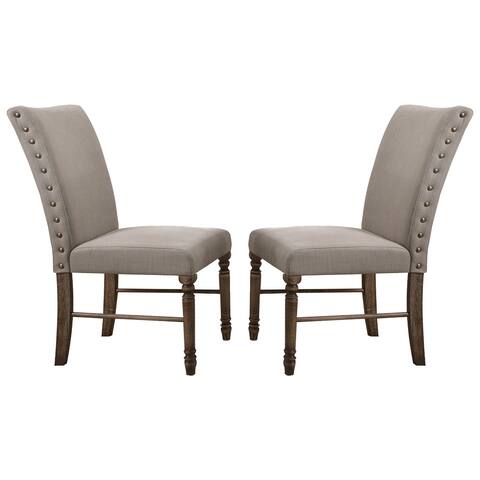 Set of 2 Cream Linen Side Chair in Weathered Oak Finish