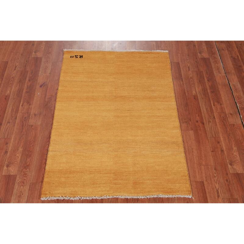 Yellow Rust Gabbeh Modern Rug Handmade Wool Carpet - 2'9" x 3'10"