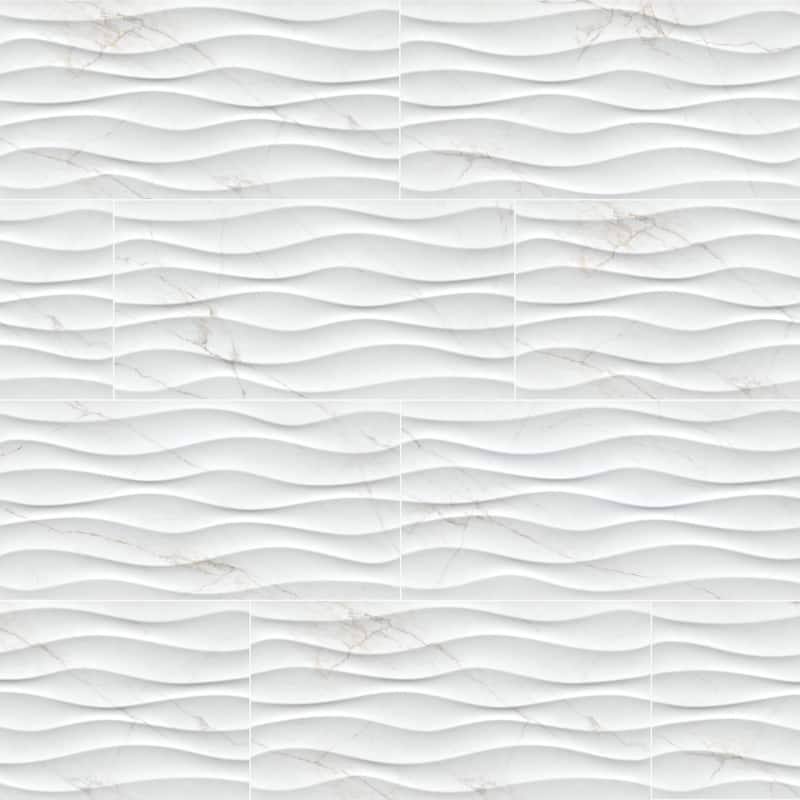 Ackland AKNPTLINCU12X24G-CA Linea - 12" x 24" Ceramic Wave Wall Tile - - Venatino Blanca