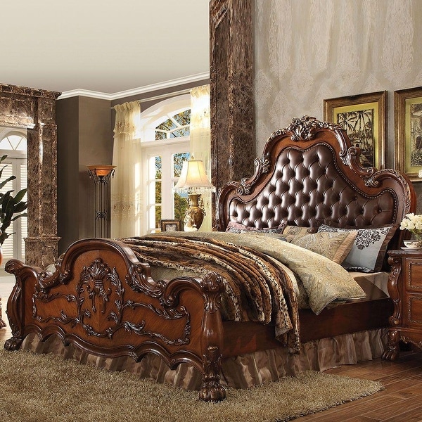 ACME Dresden Queen Bed, PU & Cherry Oak (1Set/3Ctn) - Bed Bath
