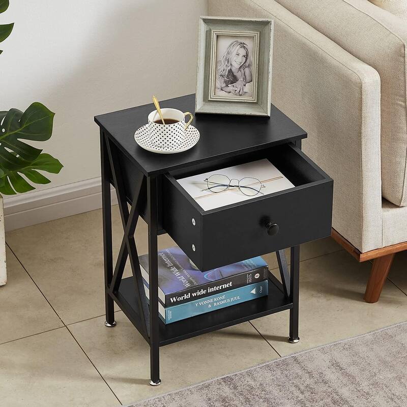Modern 1-Drawert Nightstands X-Design with Storage Shelf, Set of 2 Nightstands