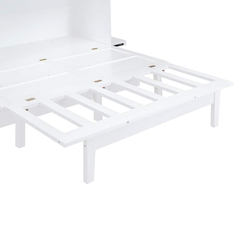 Queen Wooden Murphy Bed with USB and Shelves