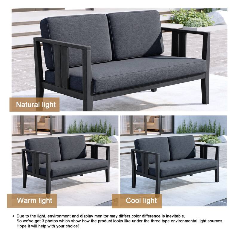 Outdoor Teak Solid Wood Patio Furniture Set Loveseat Armchair Table Collection