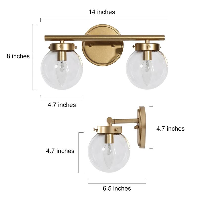 Rella Modern Black Gold Bathroom Vanity Light Orb Glass Dimmable Wall Sconces for Powder Room