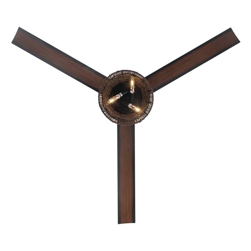 60" Natural 3-Blade Rattan LED Ceiling Fan with Remote and Light Kit