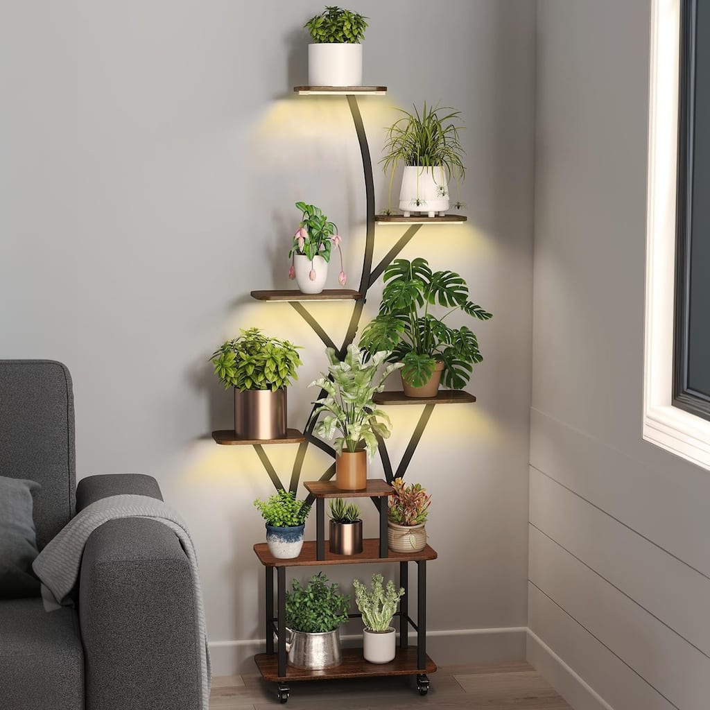 Plant Stand with Grow Light, 8 Tiered 64" Tall Plant Shelves for Multiple Plants, Large Metal Plant Shelf