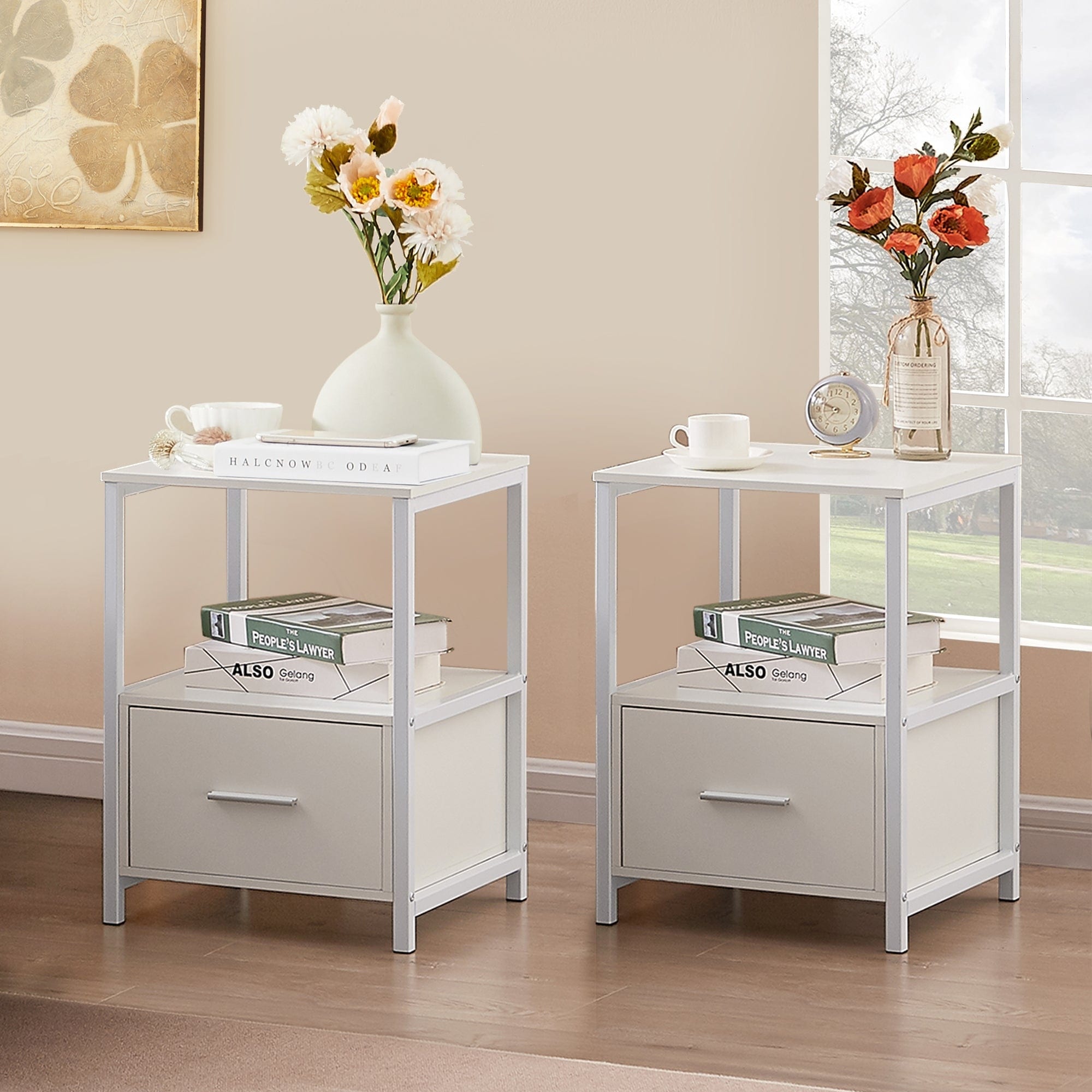 Javlergo (Set of 2) 1-Drawer Nightstand, Modern Square End Side Table for Bedroom, Living Room