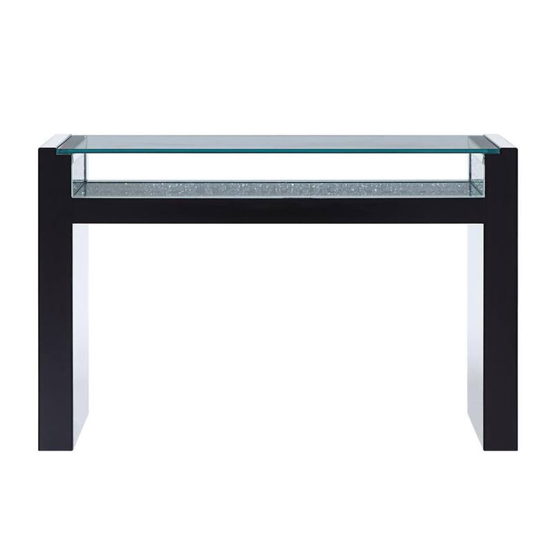 Wood and Mirror Sofa Table with Studded Faux Crystals, Clear