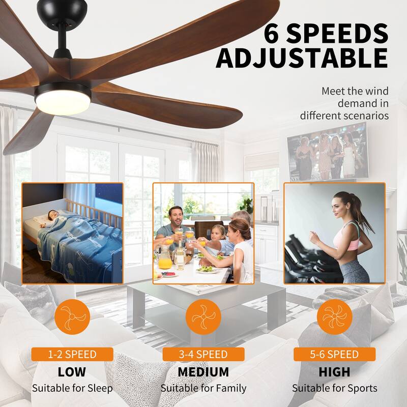 Quiet Energy-Efficient Reversible DC Motor Ceiling Fan with 3 Dimmable Light Colors, 6-Speed Remote Control