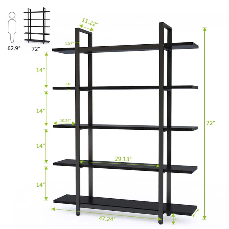 Brown Vintage Industrial 5-Tier Etagere Bookcase, White/ Gold Modern Display Bookshelf